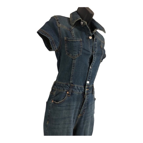 Juicy Couture baby boot western button front dark tinted denim jeans jumpsuit XS - Picture 13 of 16